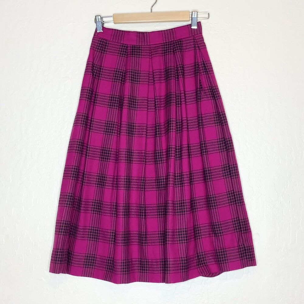 VTG Great Connections Fuchsia Pink Black Plaid Skirt With Pockets Womens Size 5